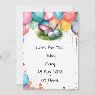 Invitation Golf Anniversaire rose thème pour Lady Golfer