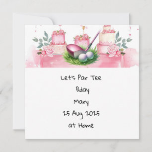 Invitation Golf Anniversaire rose thème pour Lady Golfer