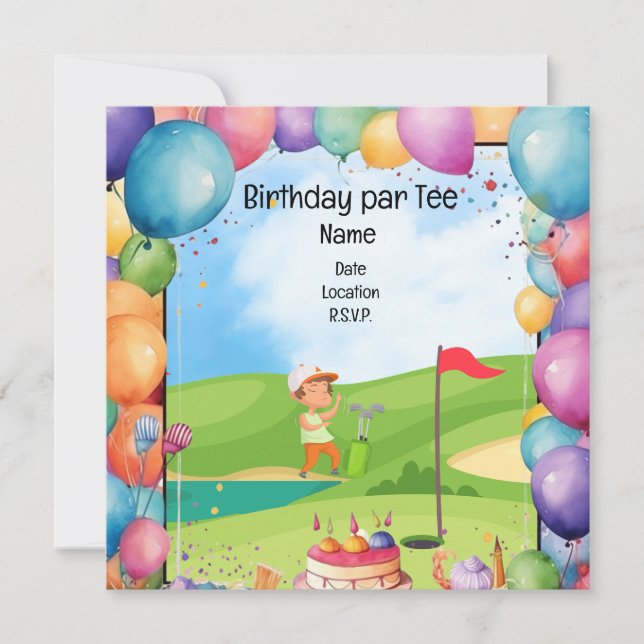 Invitation Golf Anniversaire thème pour enfants golfeur (Devant)