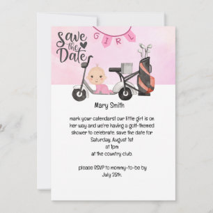 Invitation Golf Baby Girl pour Baby shower sur rose