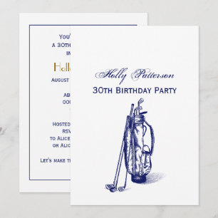 Invitation Golf Bag Golf Clubs Blue 30th Birthday Party