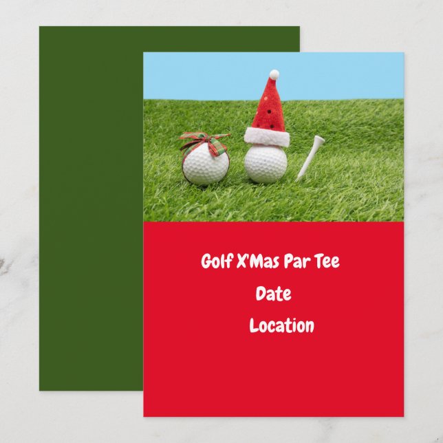 Invitation Golf ball et Santa Hat pour Noël Golf (Devant / Derrière)