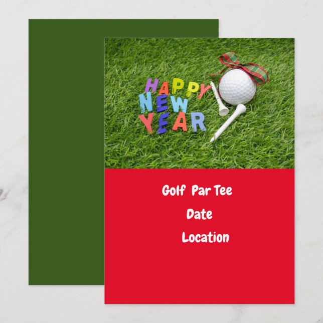 Invitation Golf balle et tee Happy New Year Par tee golfer (Devant / Derrière)