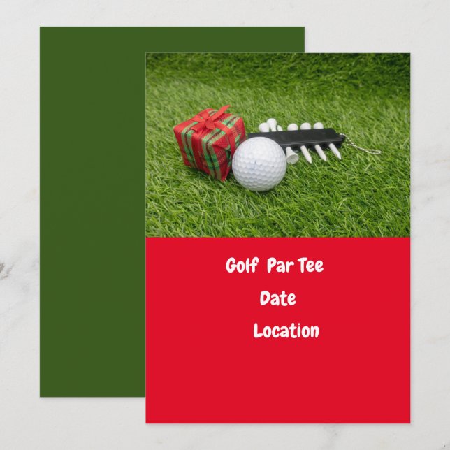Invitation Golf balle et tee Happy New Year Par tee golfer (Devant / Derrière)