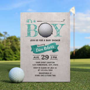 Invitation Golf Boy Baby shower Sport Thème Turquoise