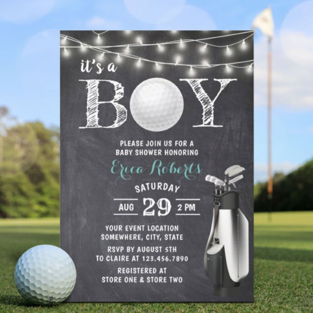 Invitation Golf Boy Rustic Chalkboard Baby shower (Créateur téléchargé)