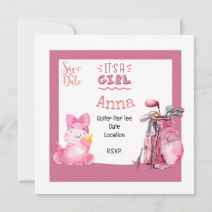 Invitation Golf c'est fille baby shower thème rose pour golfe