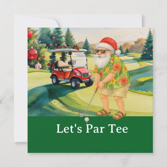 Invitation Golf Christmas Let’s Par tee avec Père Noël golfin (Devant)