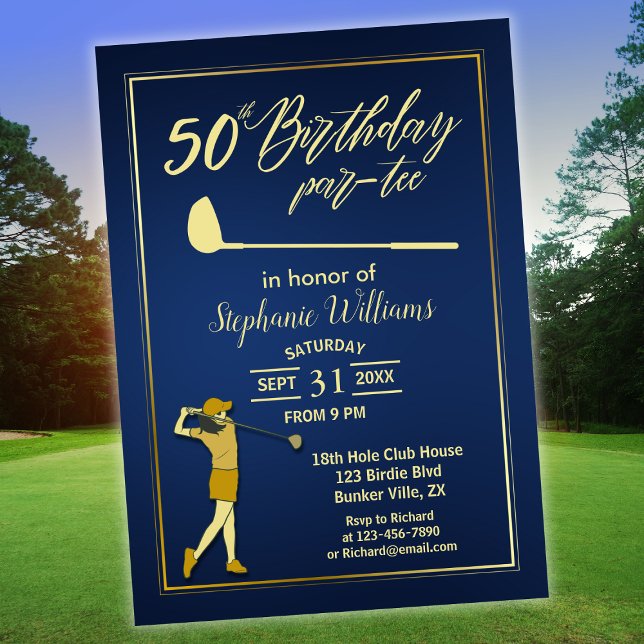 Invitation Golf Classic Blue Golden Woman 50e anniversaire (Créateur téléchargé)