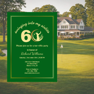 Invitation Golf Classic Vert Joueur Doré 60e Anniversaire In