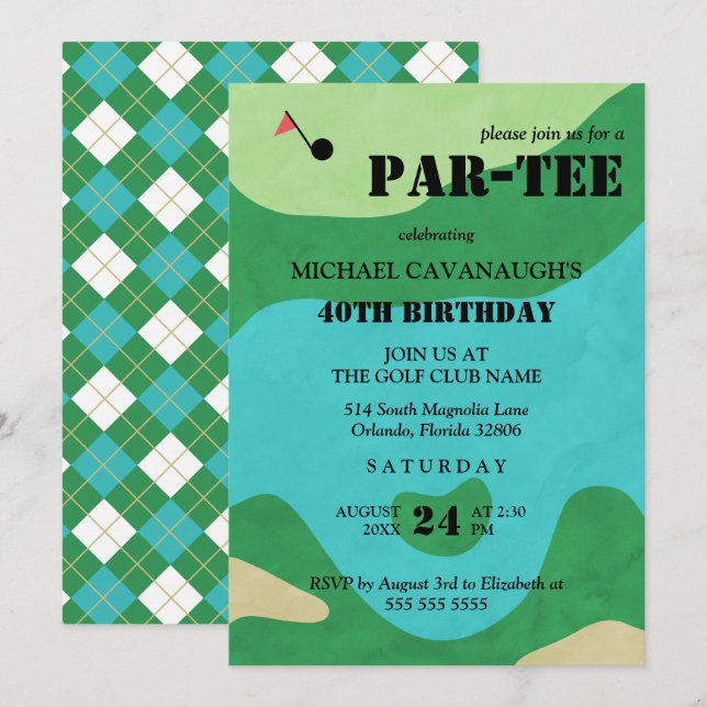 Invitation Golf Course fête d'anniversaire (Devant / Derrière)