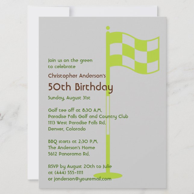 Invitation Golf de golfeur jouant au golf le cinquantième (Devant)