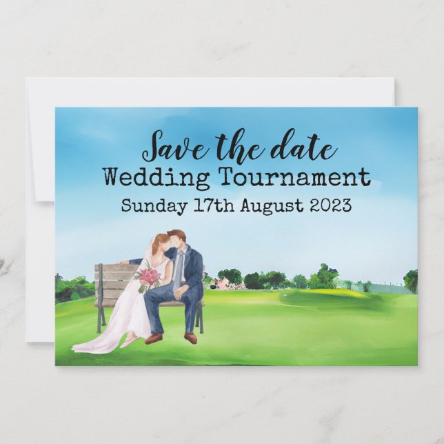 Invitation Golf Enregistrez la date Golf Mariage Aquarelle  (Devant)
