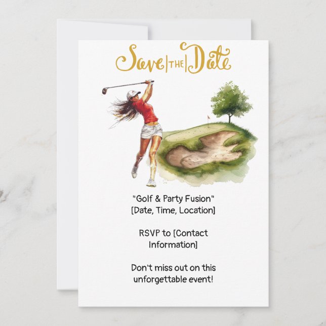 Invitation Golf femme golfer est golfeur sur vert (Devant)
