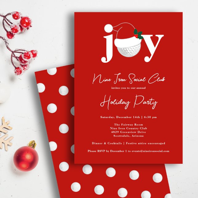 Invitation Golf Festive Holiday Party Joy Typography Red (Golf meets holiday cheer in bold red and white.)