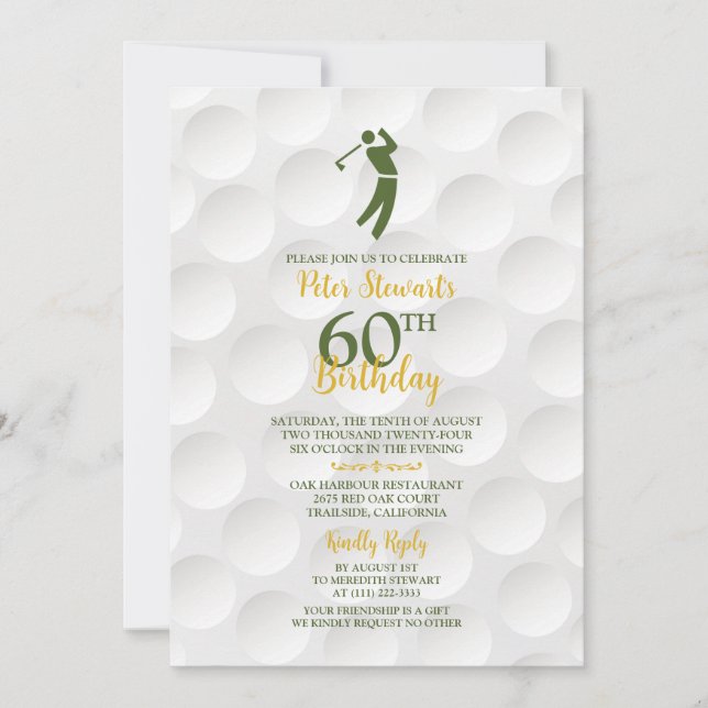 Invitation Golf Gold Vert Golf Golf Golf 60e anniversaire (Devant)