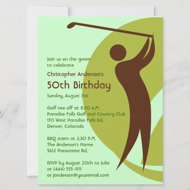 Invitation Golf Golf Golf Golf Vert Brown 50e anniversaire (Devant)