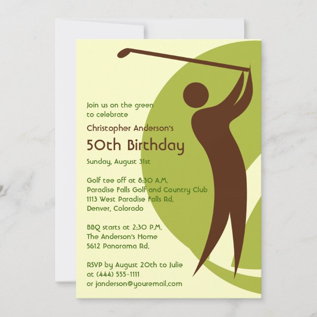 Invitation Golf Golf Golf Golf Vert Brown 50e anniversaire (Devant)