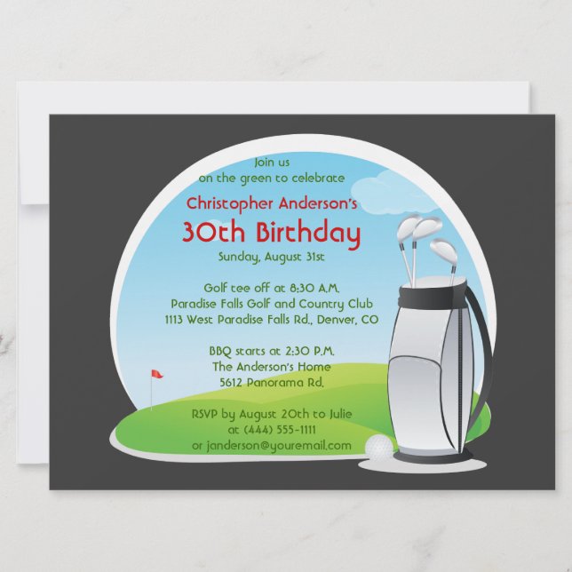 Invitation Golf Golf Sac de golf et clubs 30e anniversaire (Devant)