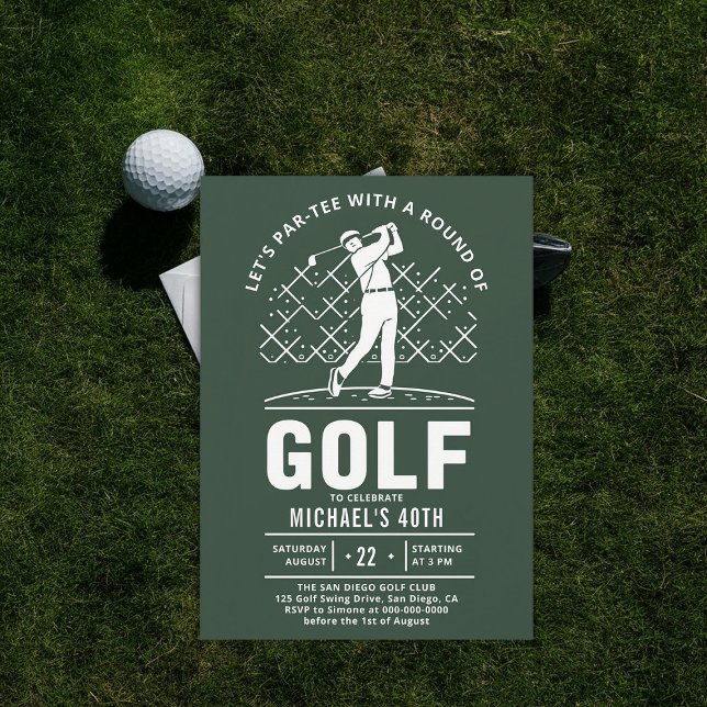 Invitation Golf Golfing Elégant 40e anniversaire moderne (golf party 40th birthday invitation him men boyfriend golfer golfing elegant modern classy)