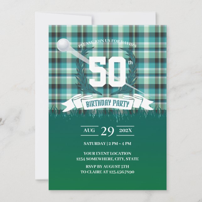 Invitation Golf Green En vichy Motif 50ème anniversaire (Devant)
