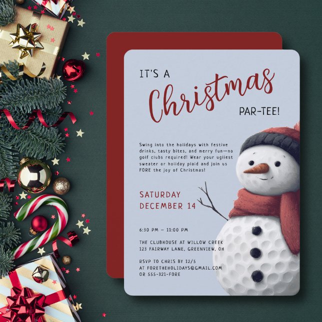 Invitation Golf Holiday Christmas Par-Tee Snowman Festive  (Invite guests to a PAR-TEE they’ll never forget! )