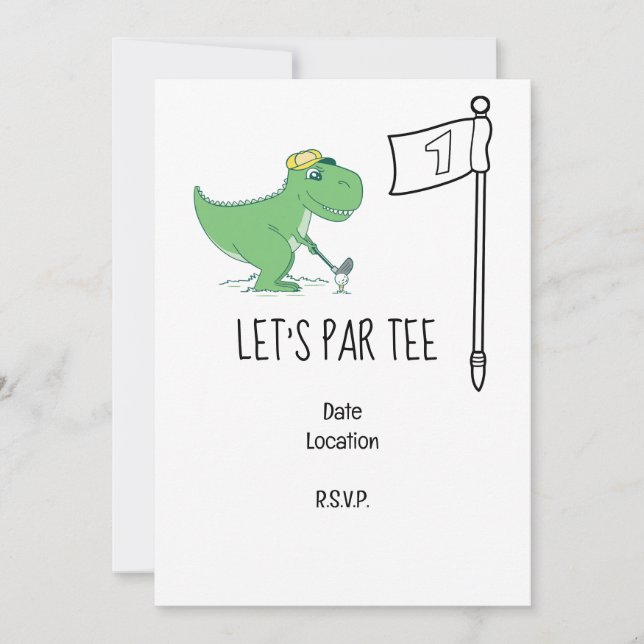Invitation Golf Let’s Par tee 1er Anniversaire Dinosaur golf (Devant)