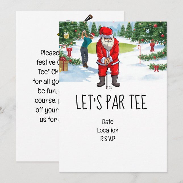 Invitation Golf Let’s Par tee Christmas party pour Golfer (Devant / Derrière)