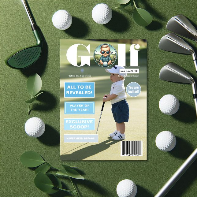 Invitation Golf Magazine Couverture Photo Boy Fête d'annivers (Golf Magazine Cover Photo Boy Birthday Party Invitation)