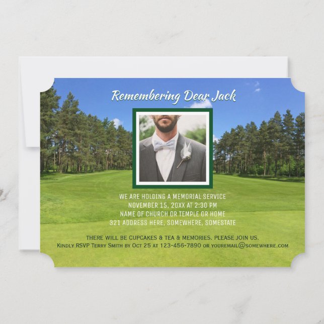 Invitation Golf Memorial Service Ajouter votre propre photo G (Dos)