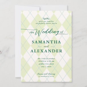 Invitation Golf Moderne Jacquard Élégant Mariage Monogram Cre