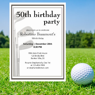 Invitation Golf Moderne Noir Blanc 50e Anniversaire Hommes