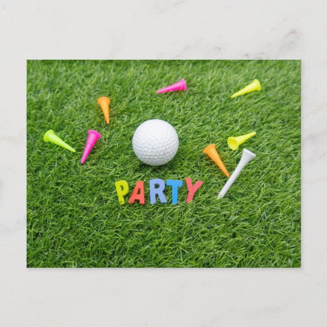 Invitation Golf Party avec balle de golf et tee gr (Devant)