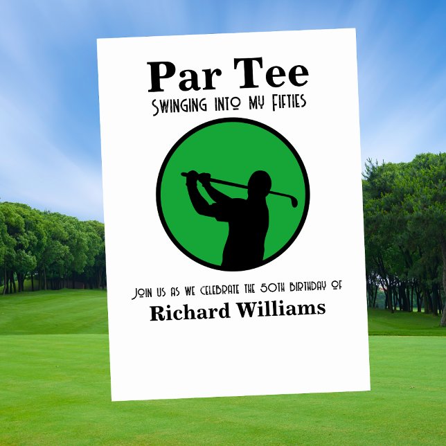 Invitation Golf Player Swinging into My Fifties 50th Birthday (Créateur téléchargé)