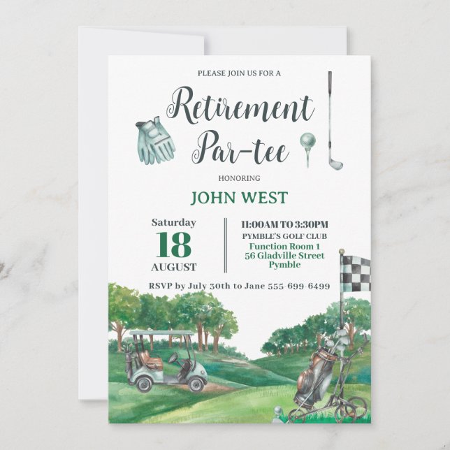 Invitation Golf Retraite Party Green Trees Course (Devant)