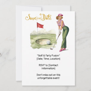 Invitation Golf Retro Chic : Femme Golfeuse au Green