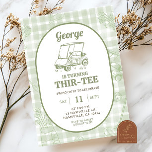 Invitation Golf Sage Green Rayures Anniversaire Thirtee