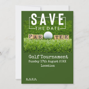 Invitation Golf Sauvegarder la date avec une balle de golf su