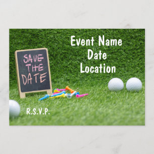 Invitation Golf Sauvez la date avec signe et balle de golf et