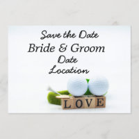 Golf Save the Date balle de golf et tee avec amour