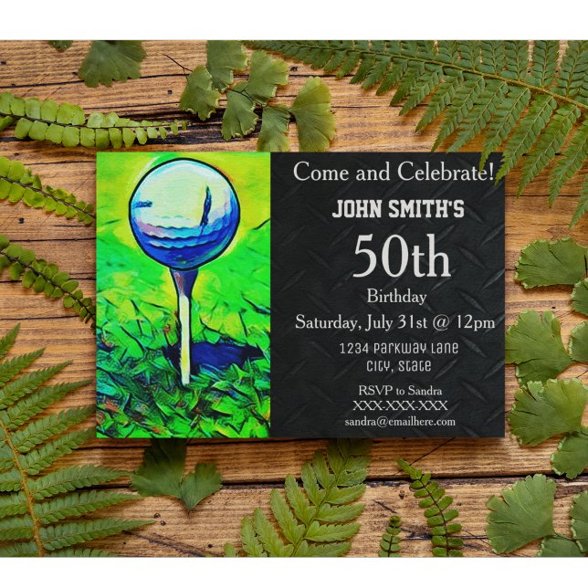 Invitation Golf sur mesure pour hommes Anniversaire Sports Pè (Men's golf themed birthday invitation)