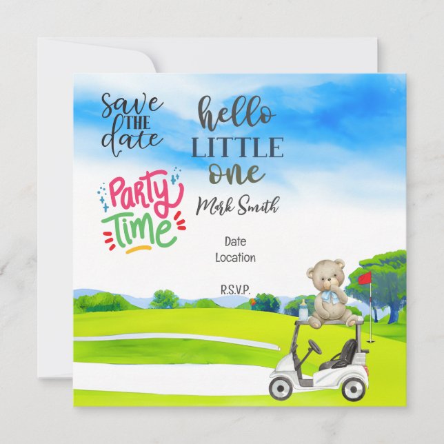 Invitation Golf Teddy Bear Boy pour le Baby shower (Devant)
