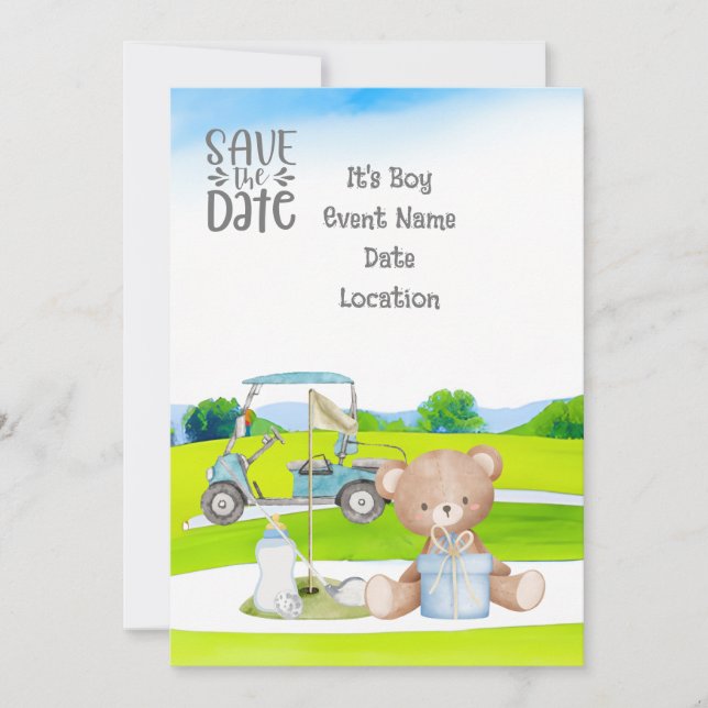 Invitation Golf Teddy Bear It's Boy for Baby shower (Devant)