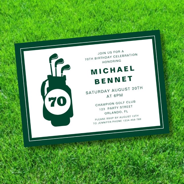 Invitation Golfe Moderne 70e Anniversaire (Modern Golf 70th Birthday Invitation)