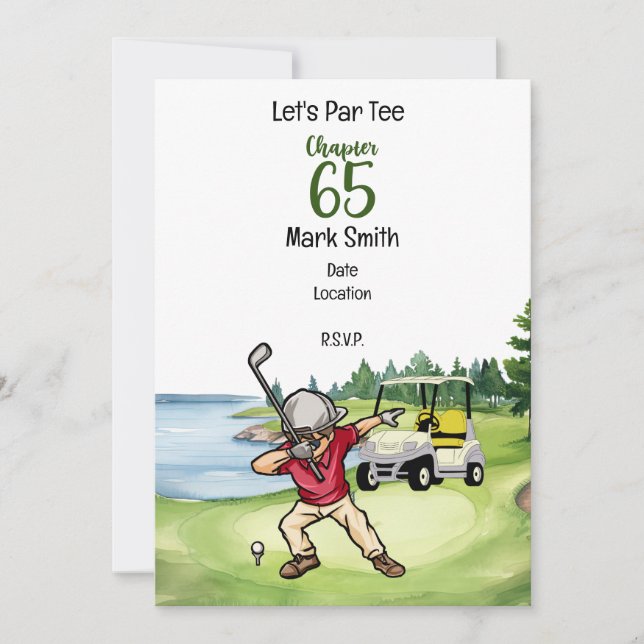 Invitation Golfer 65e anniversaire Dabbing avec voiturette de (Devant)