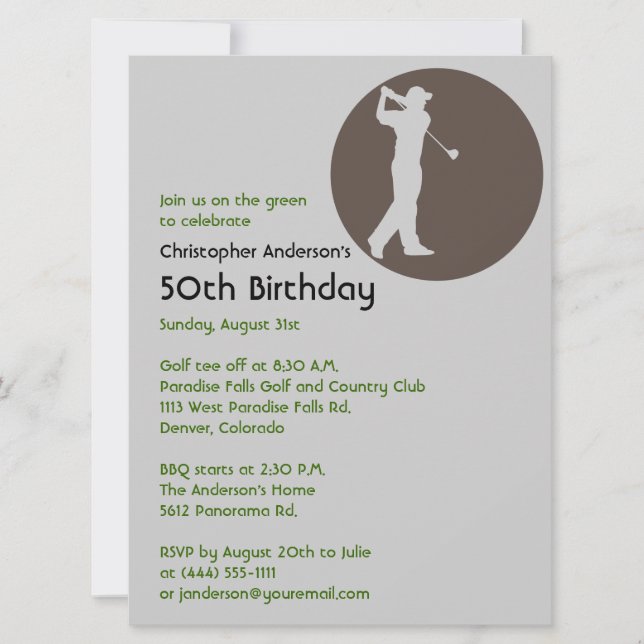 Invitation Golfer Golf 50e anniversaire (Devant)