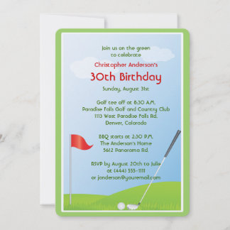Invitation Golfer Golf Boule de golf et drapeau 30e anniversa