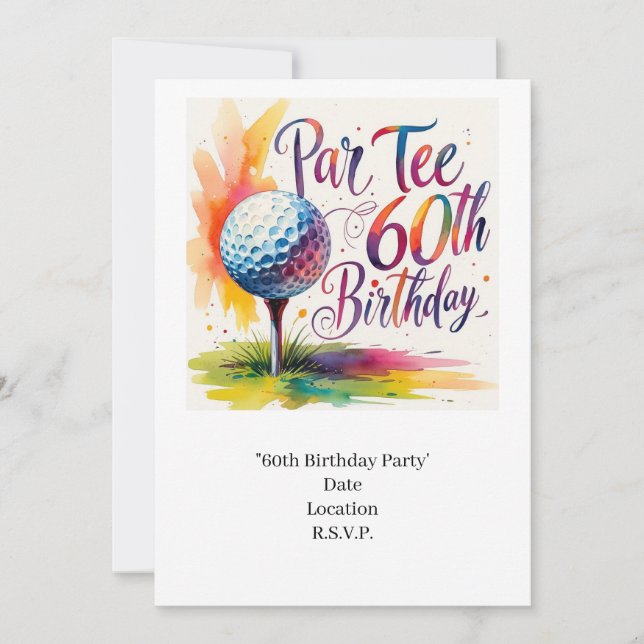 Invitation Golfeur 60e anniversaire avec balle de golf sur te (Devant)