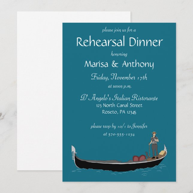 Invitation Gondola de Venise avec Dîner de répétition Gondoli (Devant / Derrière)