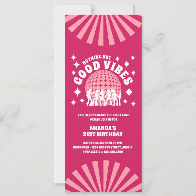 Invitation Good Vibes Super Magenta fête d'anniversaire (Devant)